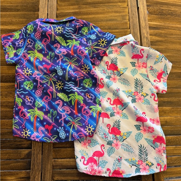 Kids Tropical Flamingo & Neon Lights Short-Sleeve Button Down Shirts - Size 5/6 - Picture 6 of 6